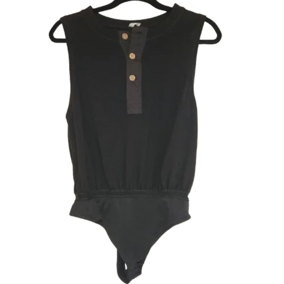 Intimately Free People Peek Aye Henley Black Bodysuit Size XS Textured Thong - Picture 2 of 11